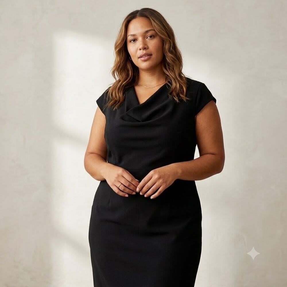 Calvin Klein plus size 20W black shift sheath dress career short cap sleeve LBD